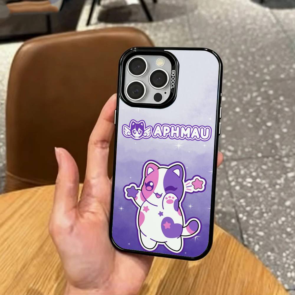 A-Aphmau Meow Anime Cats Phone Case For iPhone17,16,15,14,13,12,11 Plus,Pro Max Colored Silver Plated Inside Cover