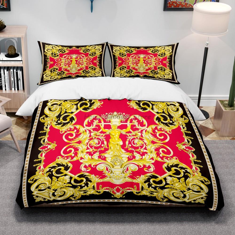 

Роскошный Золотой Современный Стиль Цифровая Печать Хлопковая Ткань Постельный Комплект Пододеяльник Льняная Простыня Наволочки Домашний Текстиль US Twin(172x218cm)