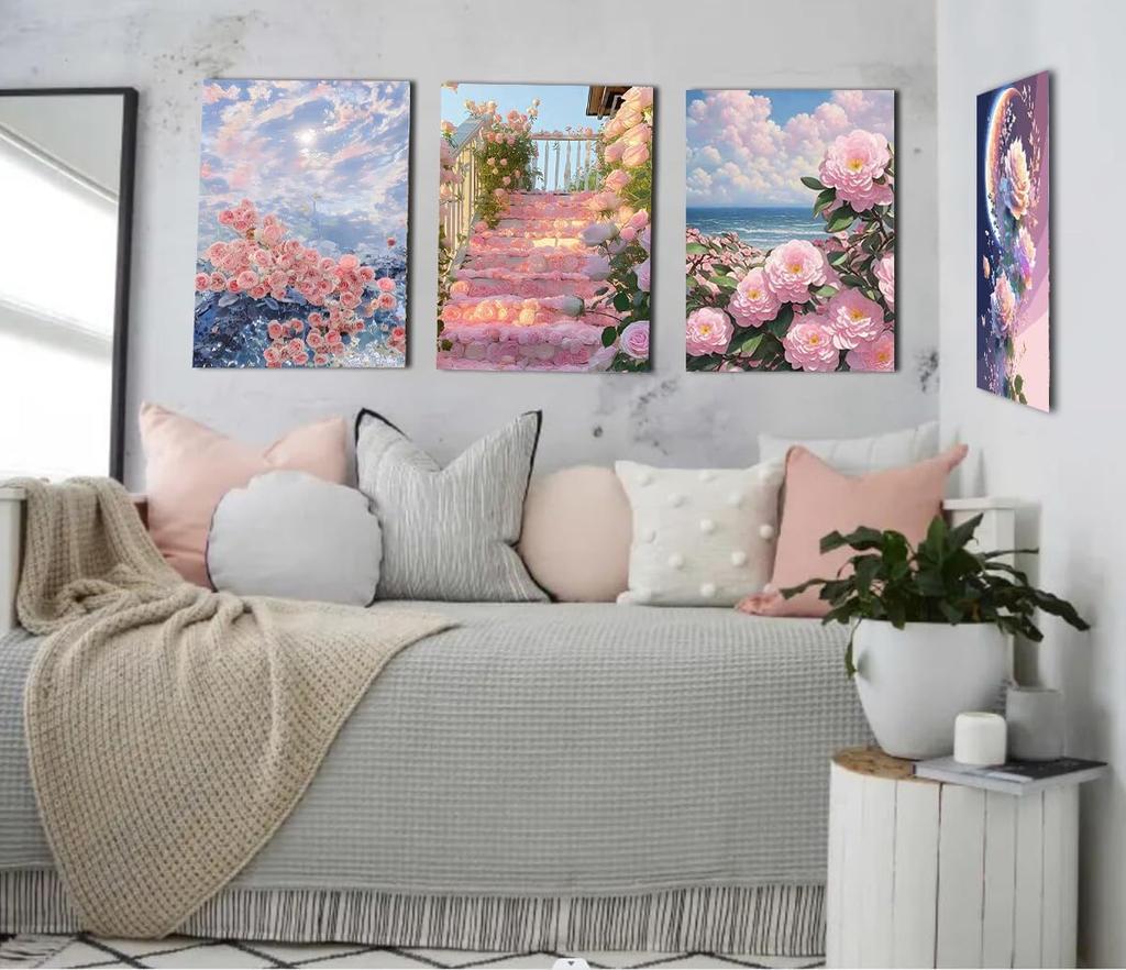 Set of 4 Diamond Art Kits, BetterJonny 5D Diamond Painting Kits, Full-Paste DIY Diamond Painting Kits for Beginners, Adults, and Kids, 30x40cm Flowers