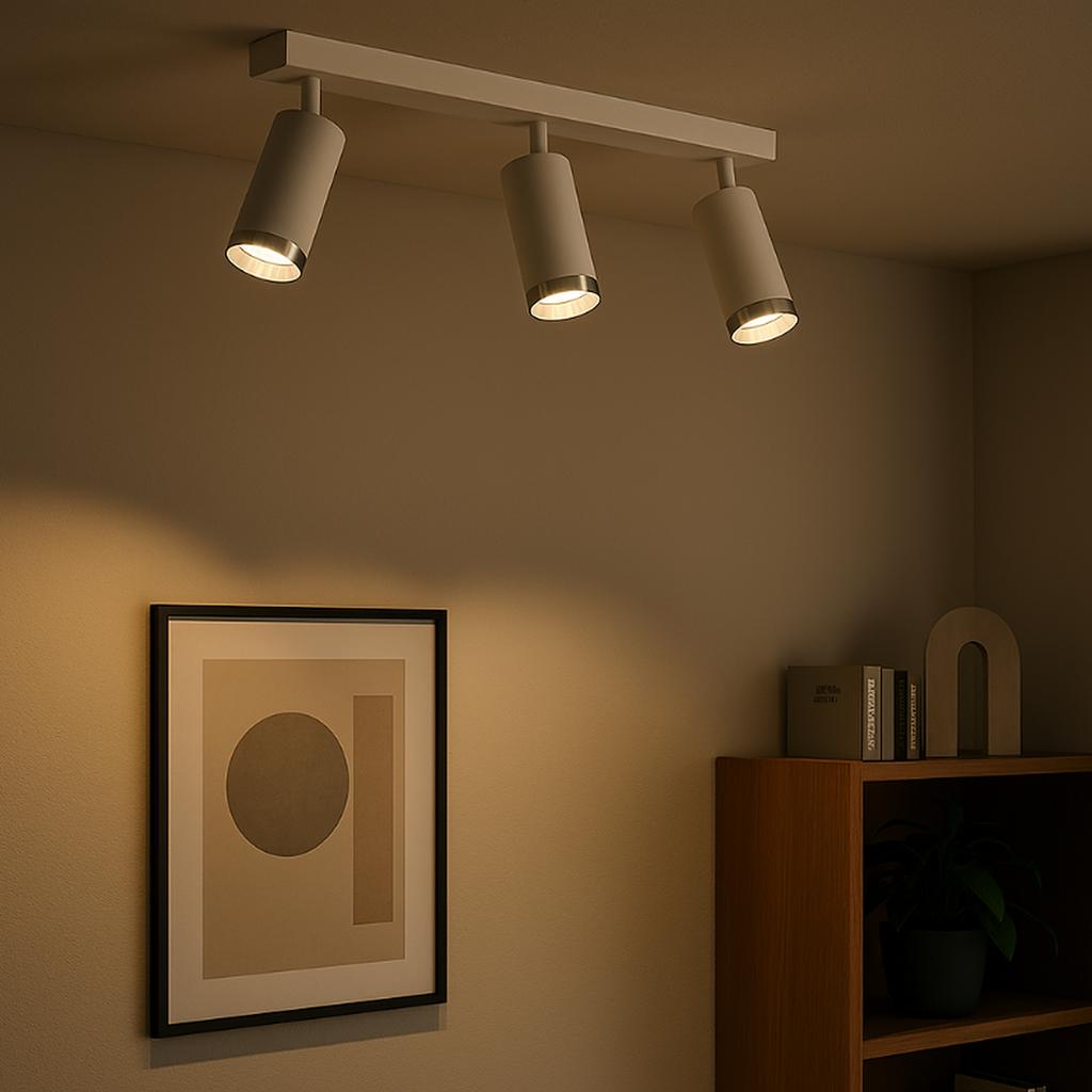 Lampa Sufitowa Nowoczesna Biała Listwa Ruchome Reflektorki Elementy Chrom 3Xgu10 10W Mica Milagro