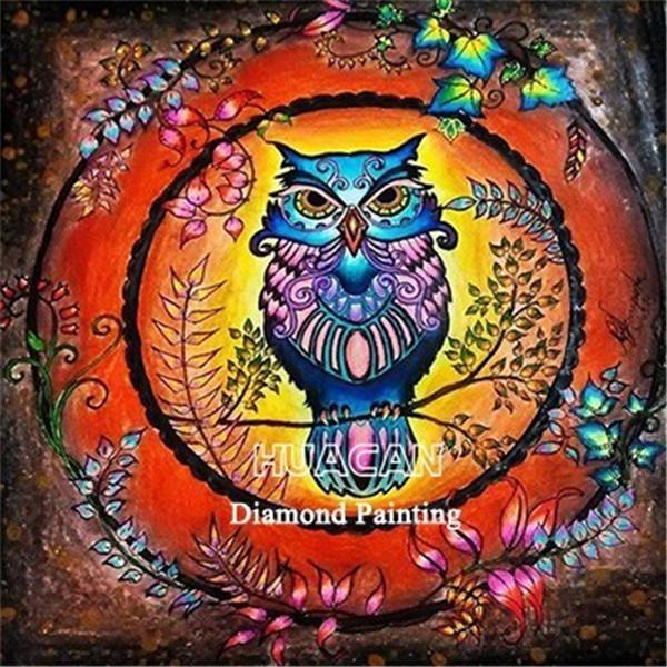 huacan Diamond Painting Owl Full Square Diamond Embroidery Sale Animal Rhinestone Picture