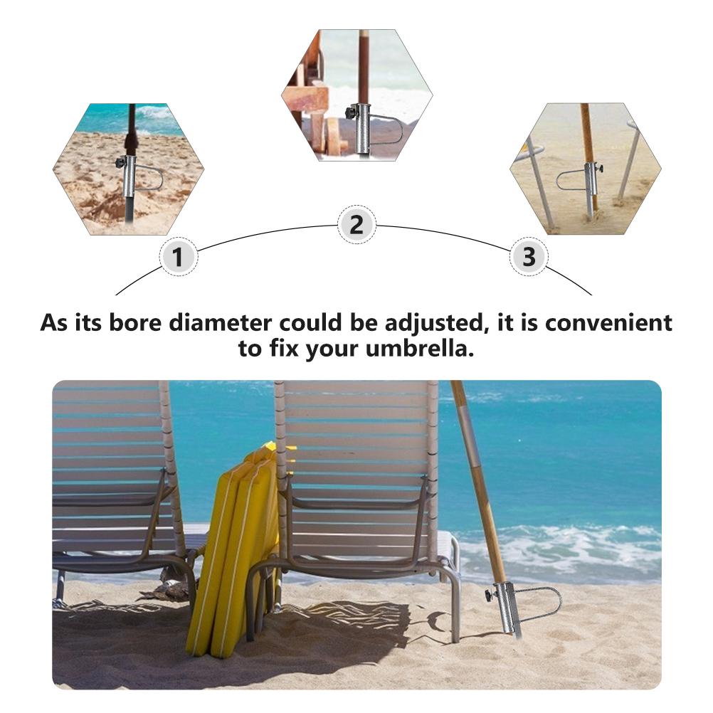 2 Pcs Sun Umbrella Plug Base Stands Pole Holders Beach Anchor Steel Sand Stakes Fixators