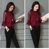 Spring New Lace Chiffon Shirt Women's Mesh Ruffled Stand Collar Long Sleeve Shirt Top