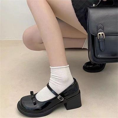 Franču retro augstpapēžu kurpes Mary Jane sieviešu 2024. gada jauns vasaras bantītis skaistas apaļas galvas britu stila mazas ādas kurpes