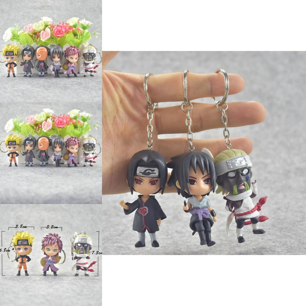 New 6pcs Naruto Pvc Figure Keychain Key Ring Toy Pendant Stylish Anime Cosplay Gift