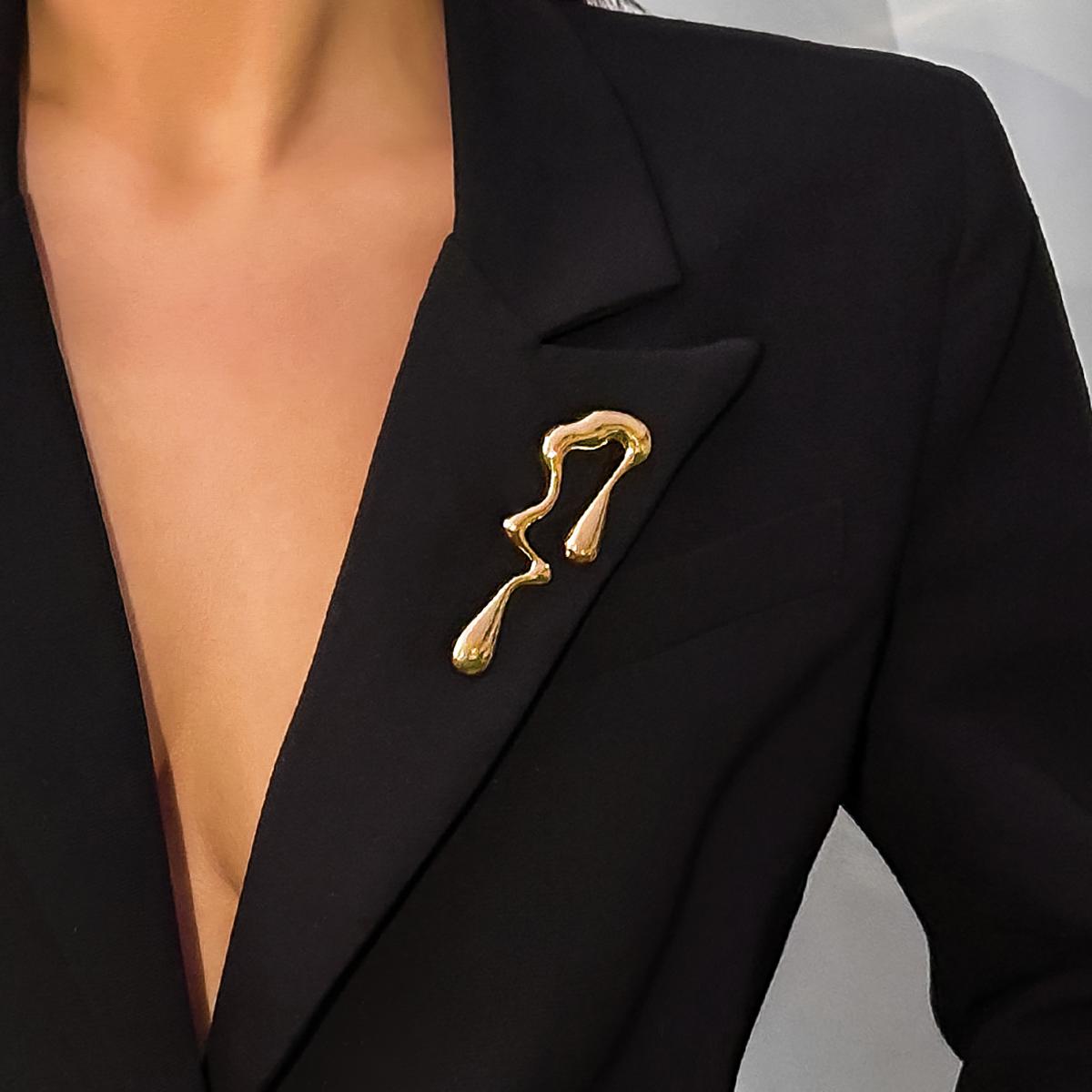 Salircon 2026 Gothic Irregular Metal Water Drop Brooch Fashion Statement Gold Color Brooch Women s Trendy Body Jewelry Gifts