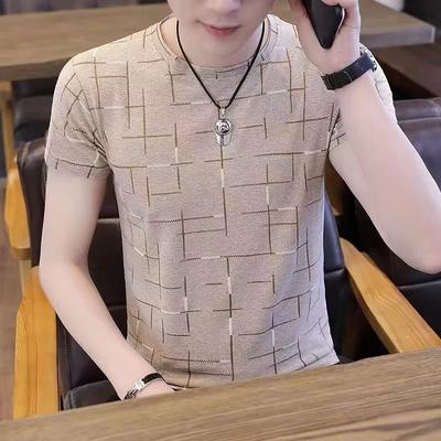 2024 Ice Sensation Round Neck Short Sleeved T-shirt Men Summer V-neck Thin Style Commerce Breathable Ice Shreds Comfortable Tops