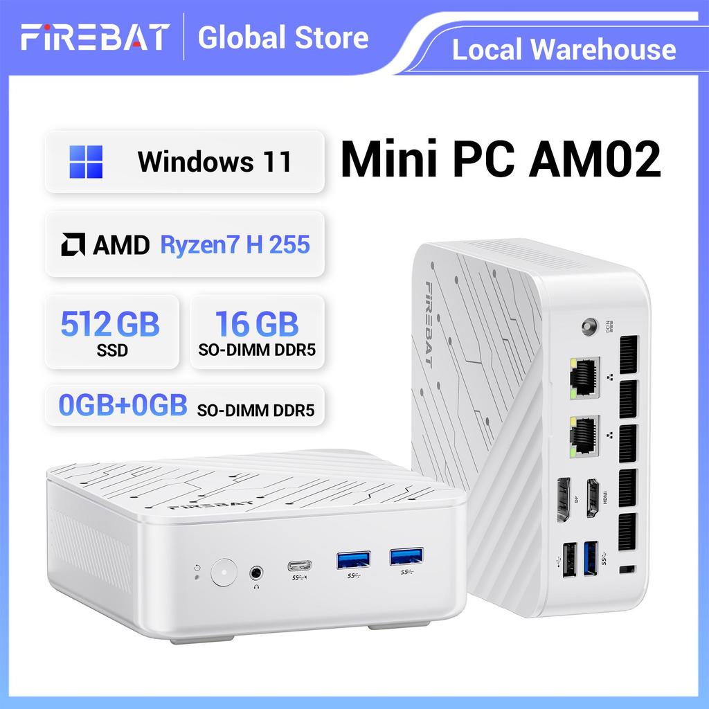 FIREBAT Mini PC AM02 AMD Ryzen 7 H255 16/0 GB RAM 512/0 GB SSD Windows 11 Mini Ordenador de Escritorio