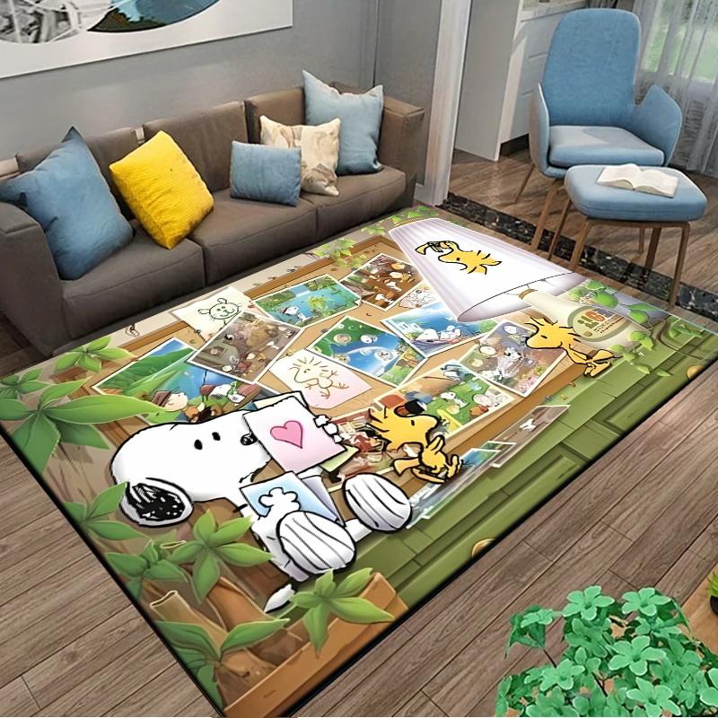 Retro Cartoon Snoopy Kawaii Dog Area Rug 3D Carpet for Living Room Home Decor Large Area Rug Bedroom Rug Non-slip Floor Mat Gift