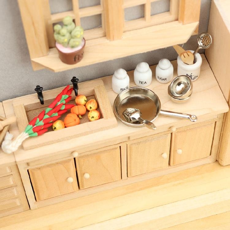 Natural Wood Dollhouses Kitchen Cabinet Miniature Furniture Model Figurine For Realistic Scene Display Arrangement