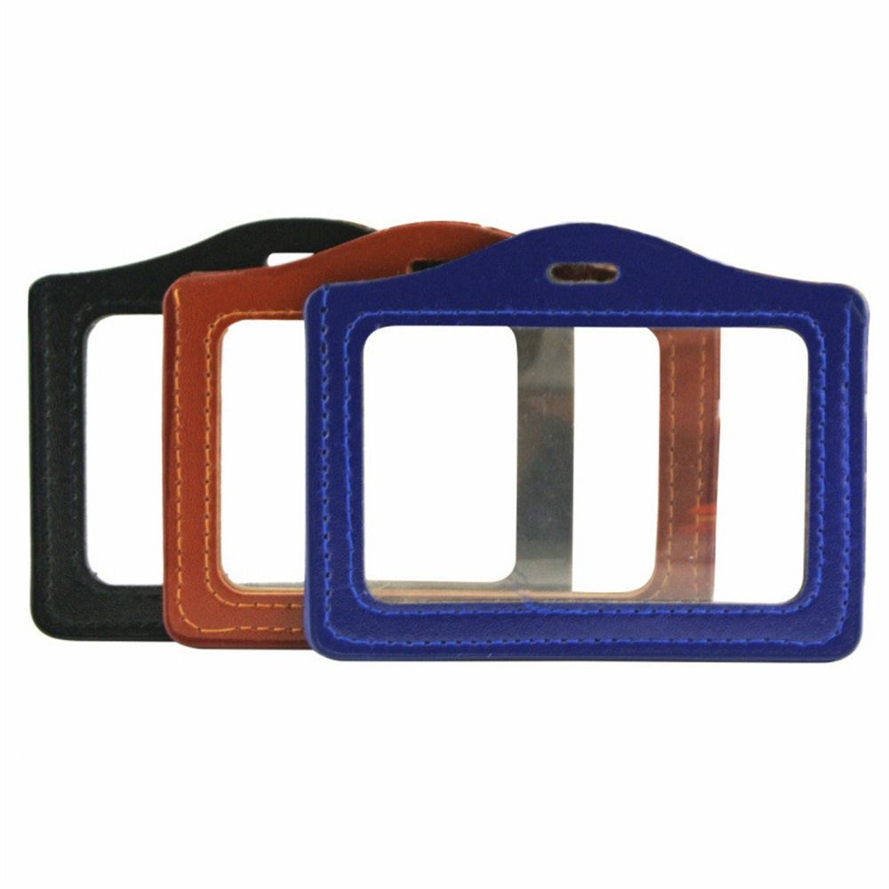 Double-Sided ID Badge Case PU Leather Name Card Cover Business Card Holder  Office Supplies