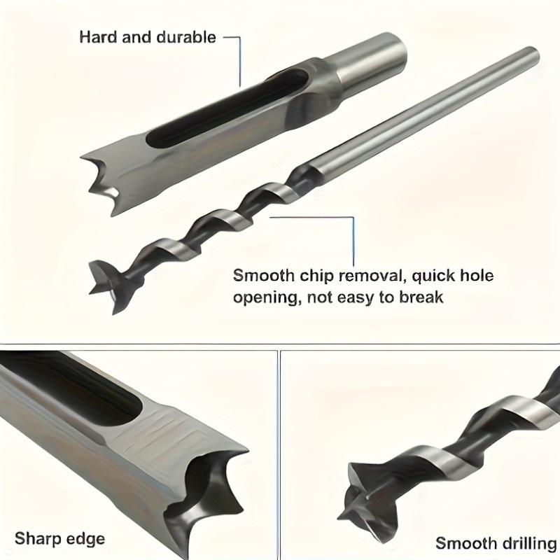 Woodworking Square Hole Punch Bit Set |12.7mm Spiral Slot Chisel Bits with Round Shank | For Wood Drilling