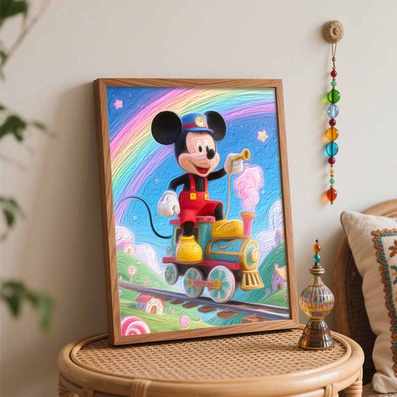 Disney Mickey Mouse On Steam Train Digital Oil Painting Hand Painting Kit Diy Home Decoration