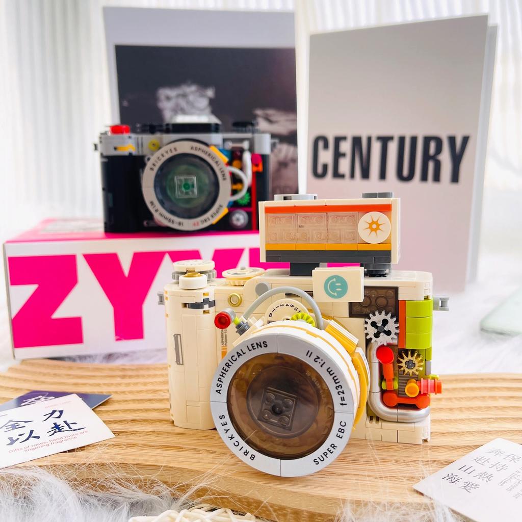 Compatible Building Block Mechanical Double Reverse Retro Camera Assembly Handmade Children's Toy Model Ornament Gift