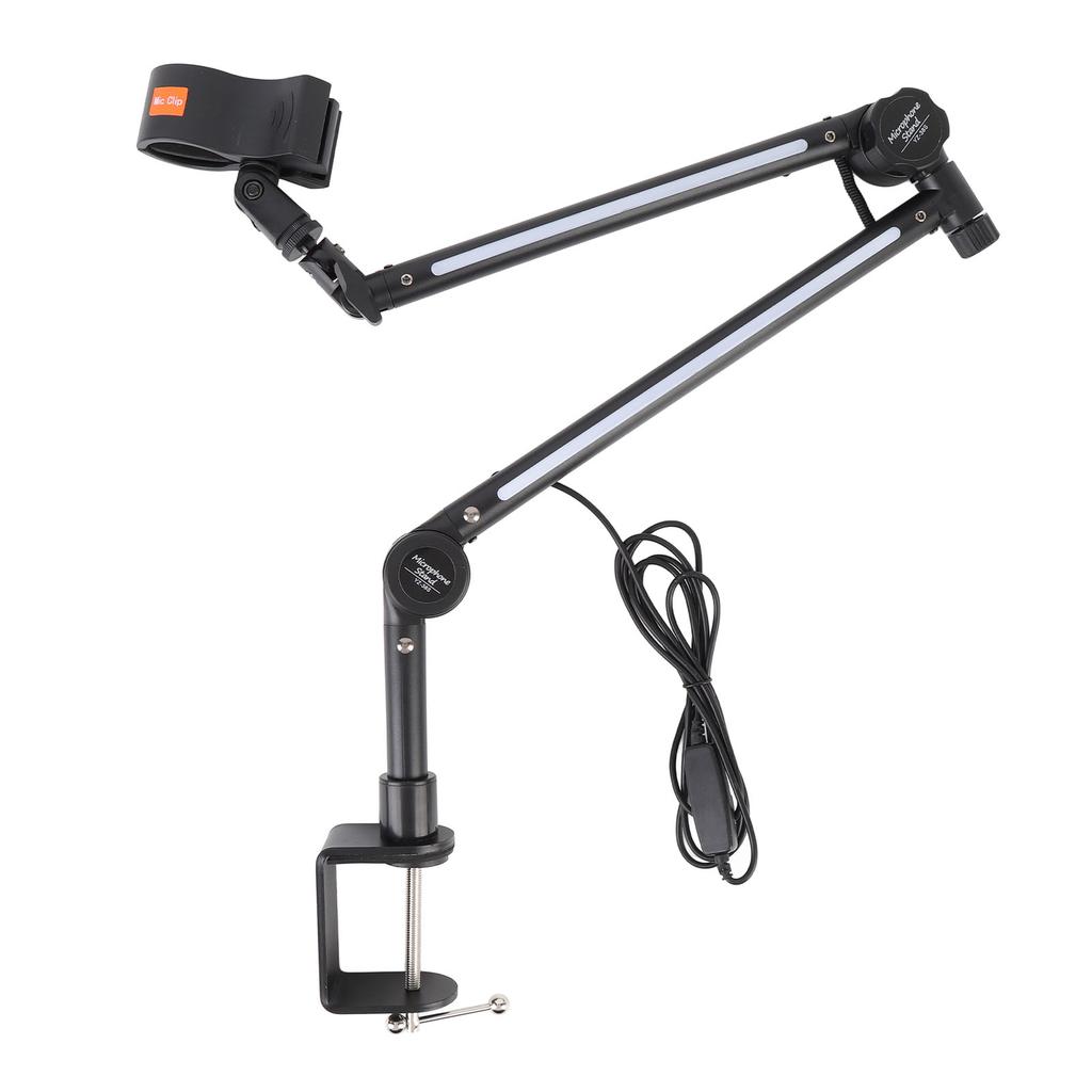 Desk Microphone Stand 360 Degree Adjustable Metal Boom Arm Mic Stand with RGB Light for Live Gaming