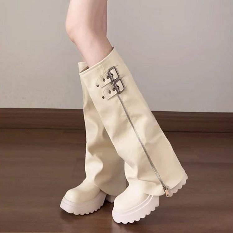 Big-headed trousers, stacked boots, women's autumn and winter thick-soled heightening, western boots, but knee boots, high boots
