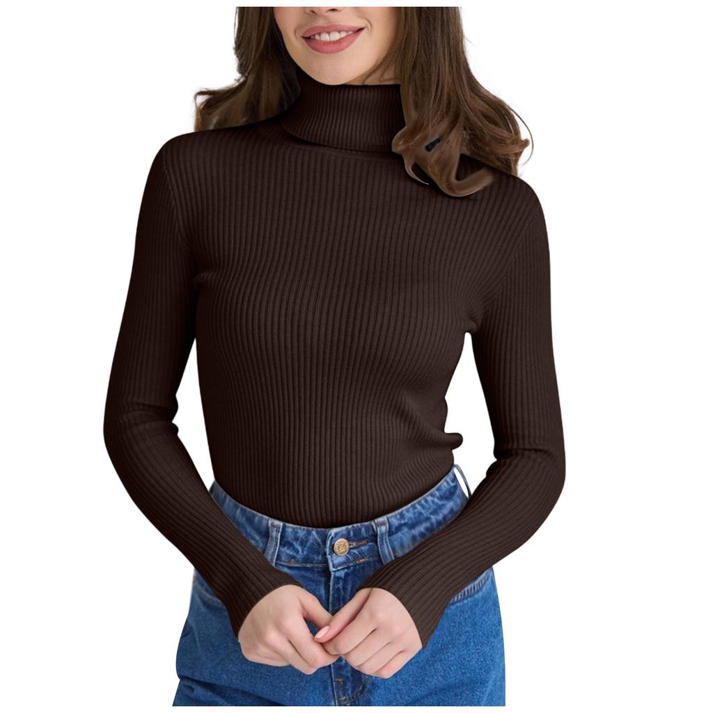Women's Turtleneck Knit Sweater Top Long Sleeve Casual Basic Layering Pullover