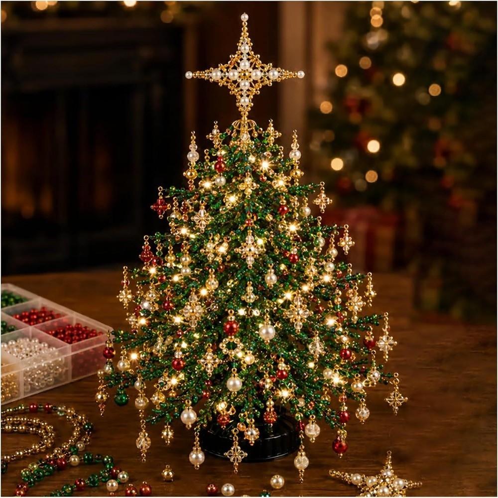 Handmade DIY Beaded Christmas Tree Kit with Light Up Crystal Bead Halloween Tree Making Kit Colorful Sparkling