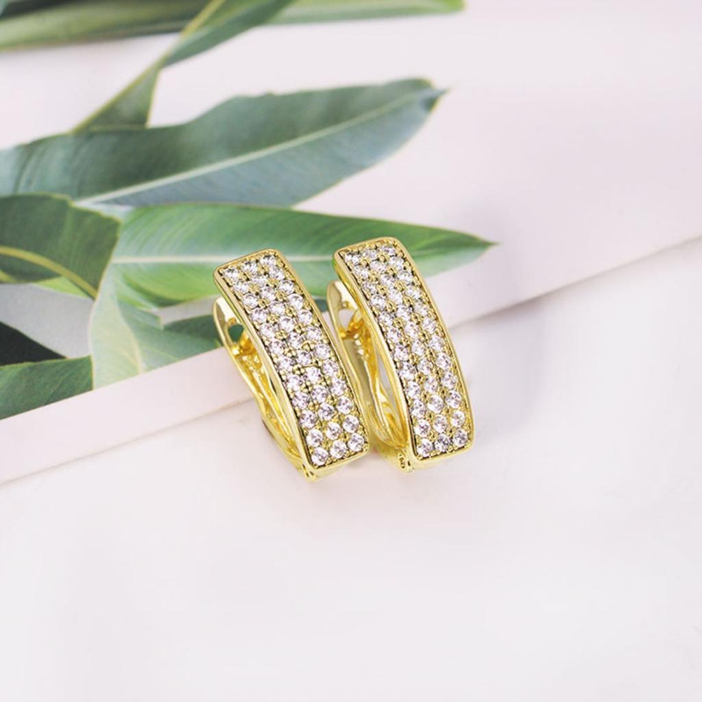 Paved Clear Stone Huggie Hoop Earrings for Women Elegant Gold Tone Earrings for Daily Party and Wedding Jewelry