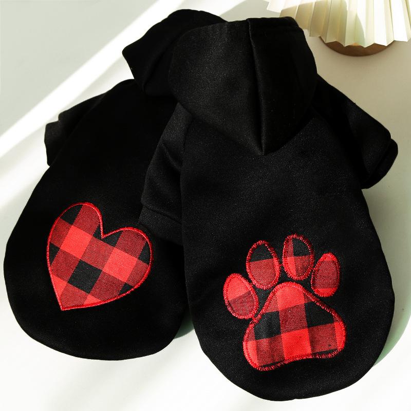 Autumn and Winter, Small and Large Dogs, Heart-shaped Checkered Dog Clothes, Cat Sweatshirts, Teddy Cats, French Fighting Pets