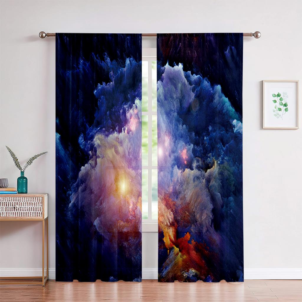 Verträumter Universum Sternenhimmel 3D-gedruckter Vorhang für Schlafzimmer, Wohnzimmer, Arbeitszimmer, dekorativer Vorhang, leicht zu waschen und zu pflegen, 2 Stück