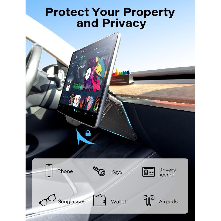 Under Screen Storage Box Fit Model Y Juniper Model 3 Highland, Hiddenable Privacy Storage For Model Y 3 Accessories, Center Console Organizer For