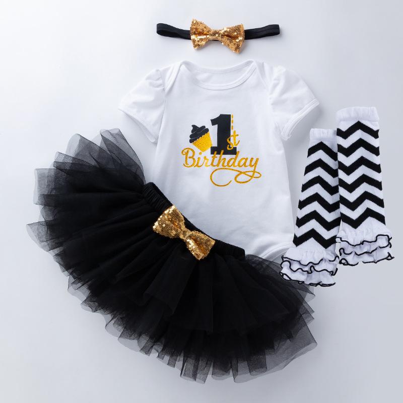 Baby Girl's 1st Birthday 4-Piece Outfit: Lettered Tee, Princess Skirt & Socks