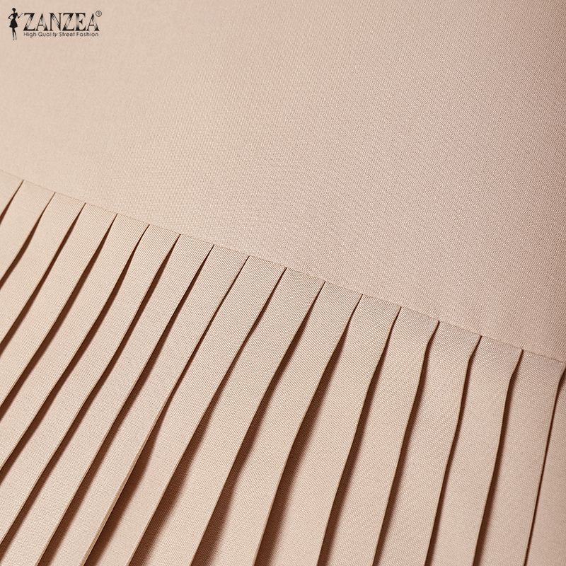 ZANZEA Kadın Günlük Yaka Yazlık Kısa Kollu Elbise