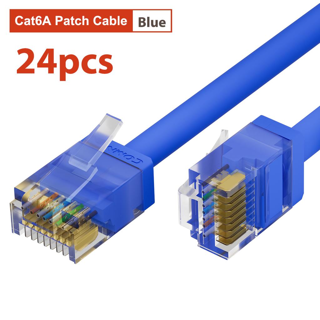 COMNEN Cat6/Cat6a 24 Pack Slim Cat6a Ethernet Patch Cable 10G Support Cat 6 Patch Cable for Patch Panel to Switch Flexiable