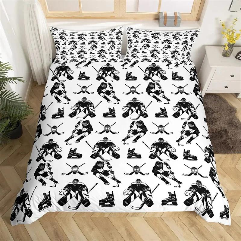 Ice Hockey Sport Soft Duvet Cover Burning Hockey Bal for Ten Athlete Black Polyester Comfortable Quilt Cover for Friend Gift Bedrom Decoration