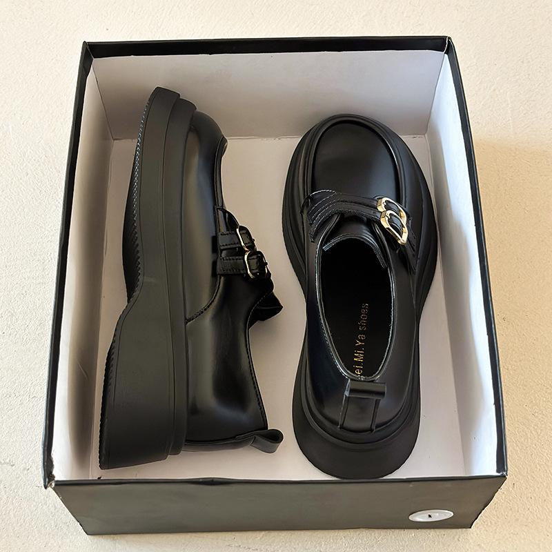 

Туфли на платформе из натуральной кожи женские 2024 года осень-зима новые ретро универсальные с юбкой японские мокасины jk лакированные туфли 35 чёрный