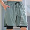 Men's Quick-Dry Double-Layer Running Shorts - Breathable, Printed, Five-Point Fitness Design.