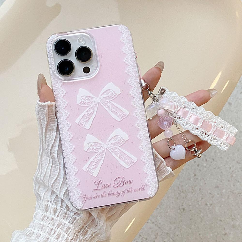 New Large Hole IMD Fresh Bow Suitable for Apple 16 Mobile Phone Case 15PROMAX Protective Case Korean 14Pro