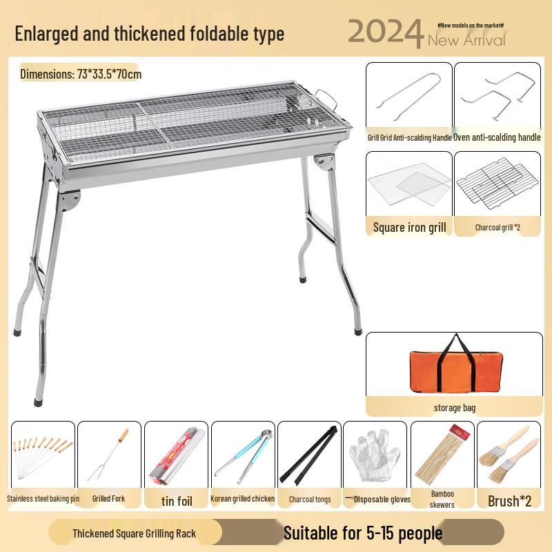 Large Portable Stainless Steel Charcoal BBQ Grill - Outdoor Folding Patio Oven