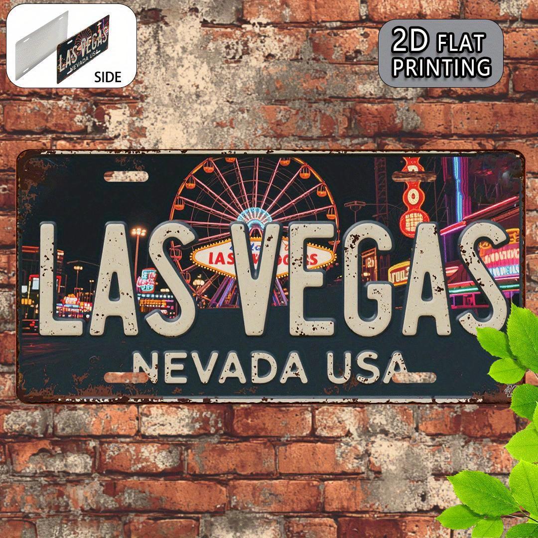 

Vintage Las Vegas Nevada Ferris Wheel License Plate D Flat Aluminum Tin Sign Wall Art Decor for Garage Bar Man Cave and Car Fro 15x30cm(5.9x7.8inch)