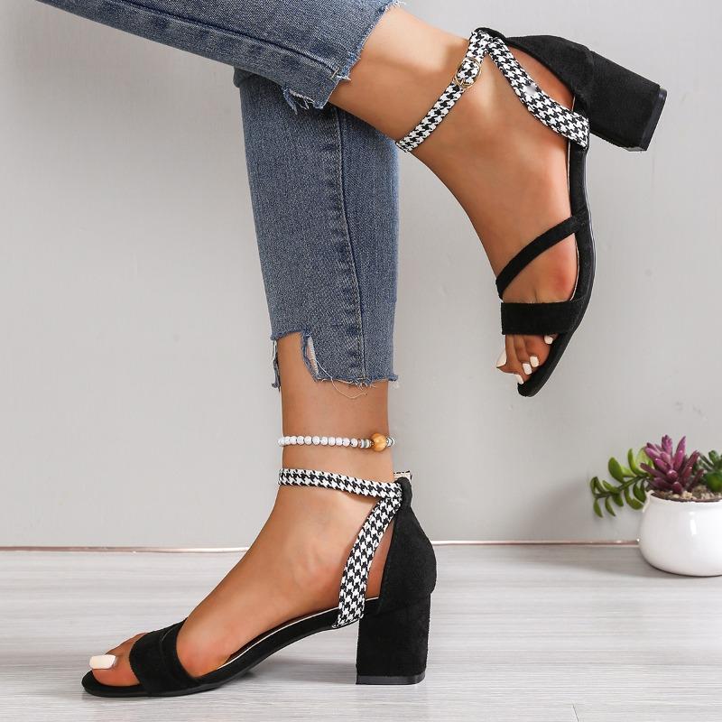 Fashion Women Heels Sandals New Summer Sandal Fashion Square Low Ladies Elegant Dress High Heels Sandal Shoes Outdoor Casual Slides