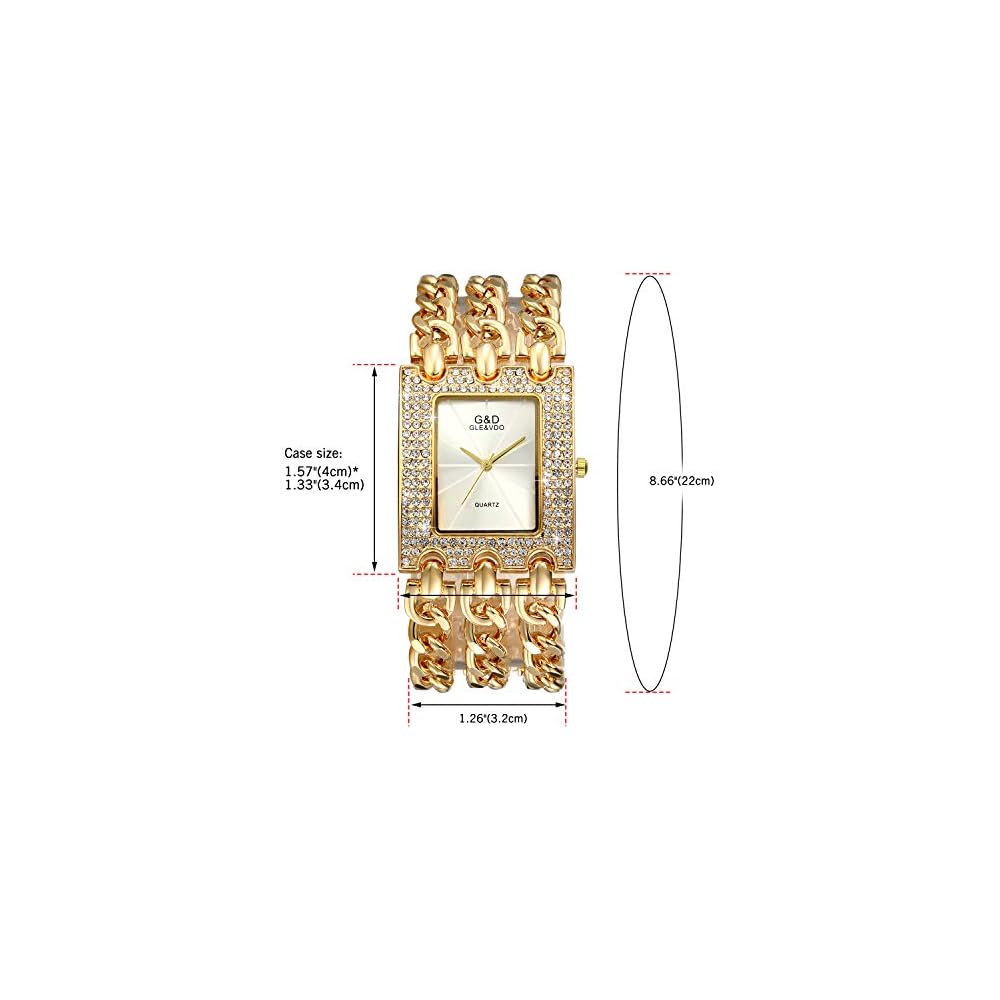 "Japanese Quartz Women's Hip Hop Square Watch with Diamond Waterproof Analog Display Gold Chain Band Fashion Accessory"