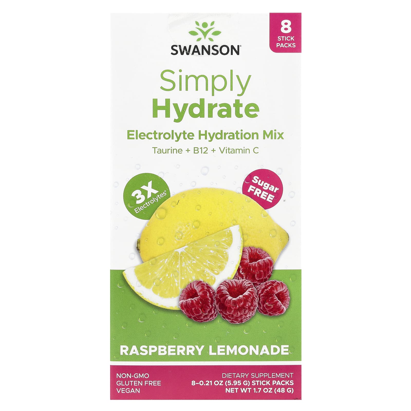 

Simply Hydrate, Electrolyte Hydration Mix, Raspberry Lemonade, 8 Stick Packs, 5.95 G (0.21 Oz)