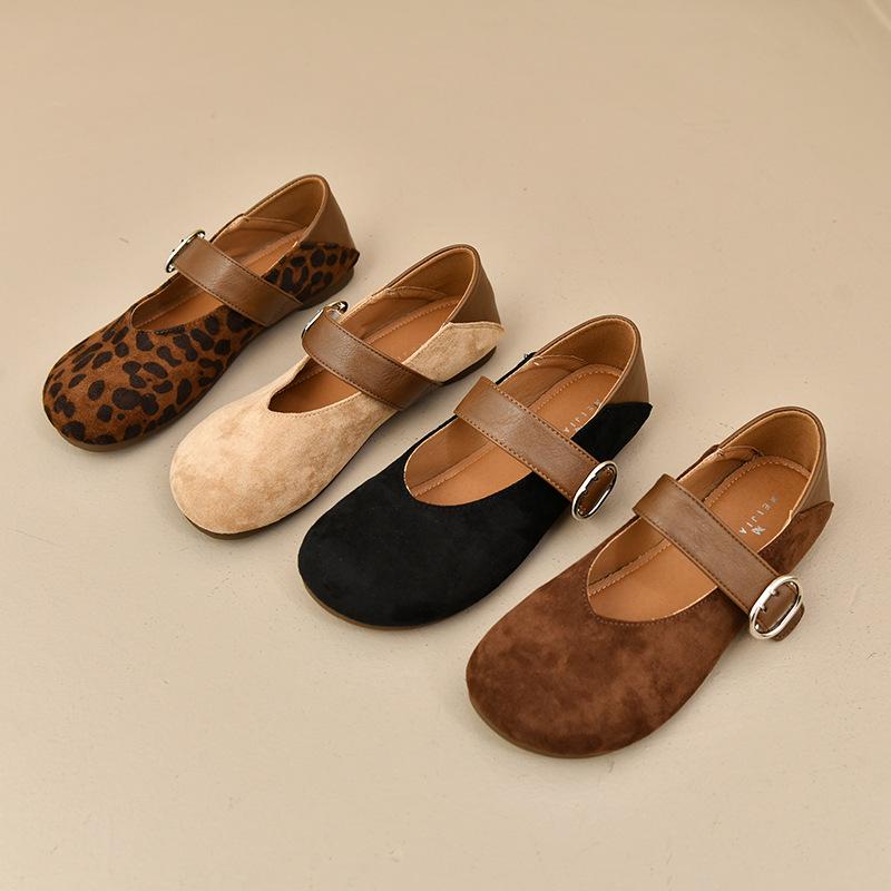 Retro leopard print word with Mary Jane shoes women's flat bottom versatile light mouth single shoes fashion Mary Jane shoes light mouth shoes
