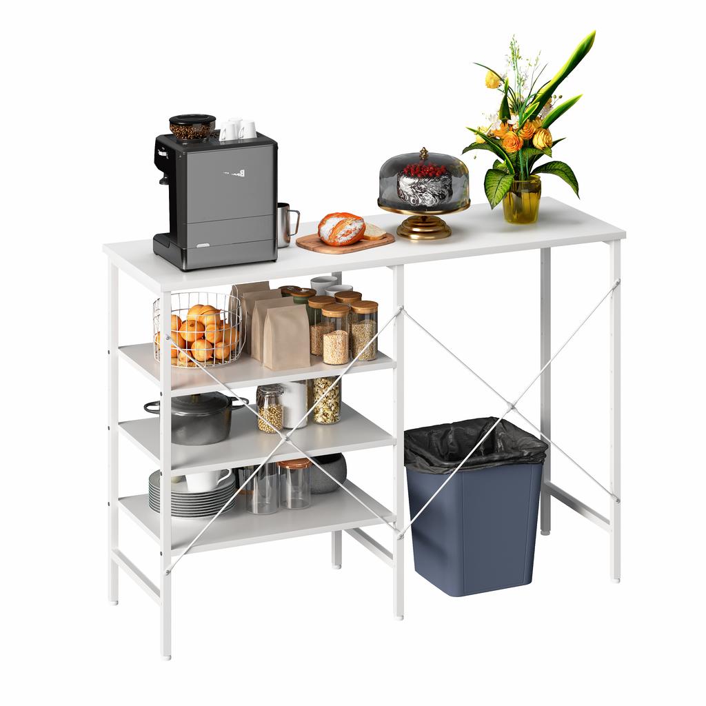 Storage Table, Combinable Organizer Table with White Metal Frame & Top, Flexibly Mountable for Kitchen, Living Room, Basement & Garage, 120x40x85.5cm