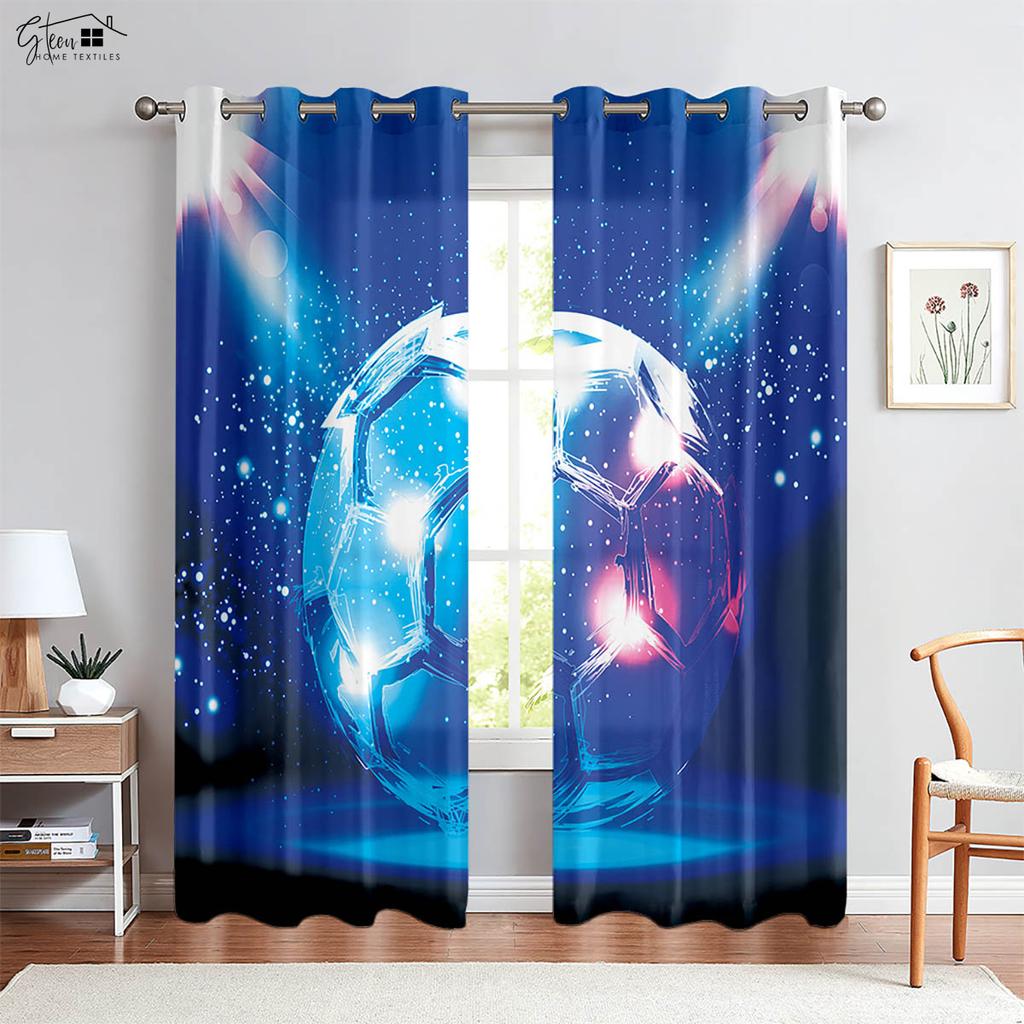 Cooles Wasser und Feuer Fußball Heißblütig 3D-gedruckte Vorhänge Geeignet für Schlafzimmer Wohnzimmer E-Sports Dekorative Vorhänge 2 Stück