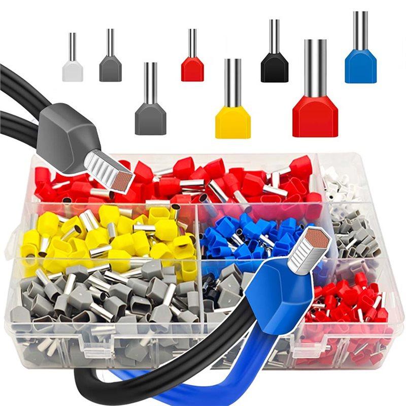 ABBP-Cord Pin End Terminal Dual Boot Lace Wire Ferrules 750Pcs Double Wire Ferrule Kit 8-22 AWG, Twin Ferrules Wire Connector