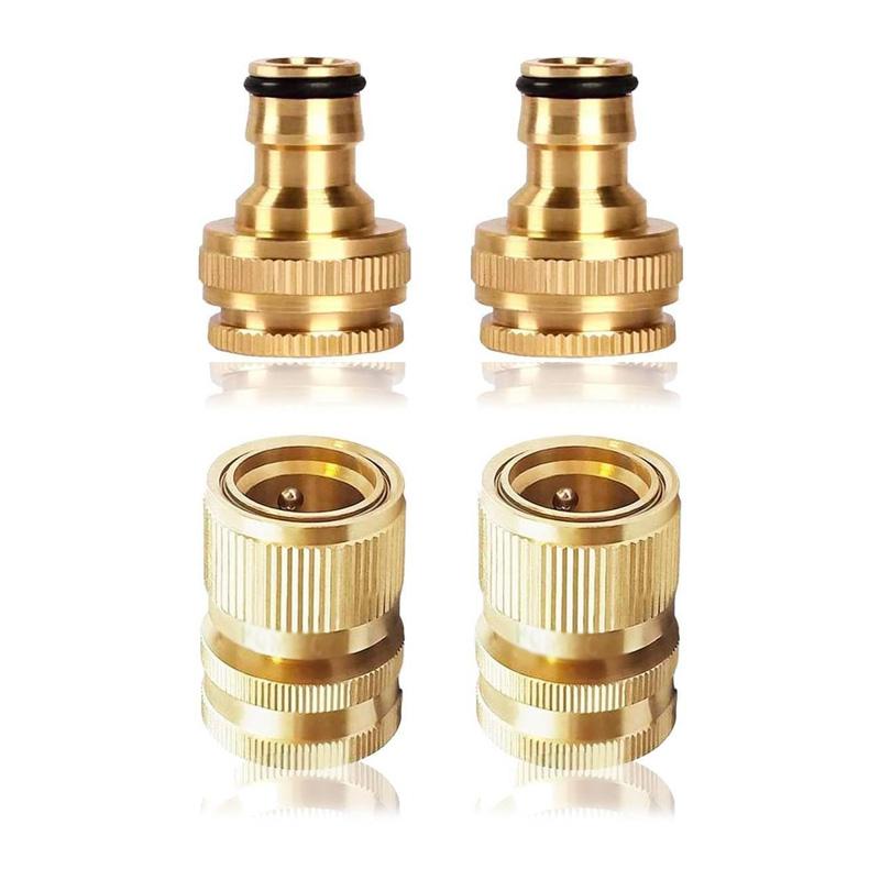 2 Pair Brass Faucet Adapter 2 In 1 Garden Hose Tap Connector 3/4 & 1/2 In Threaded Faucet Hose Coupling Adapter Faucet Connector