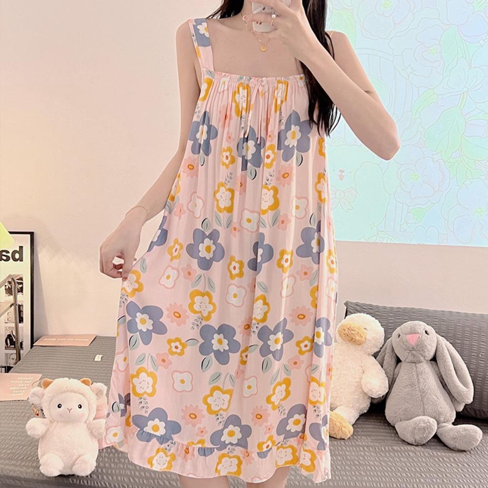 Cotton and Silk Nightgown Women's Spring, Summer and Autumn Casual Short-sleeved Large-size Printed Pajamas Summer Thin High-end Sensitive Cotton Whol