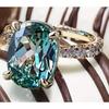 Luxury New Copper Inlaid Zircon Ring, European and American Environmentally Friendly Material Gold-plated Inlaid Green Crystal Gemstone Jewelry Women