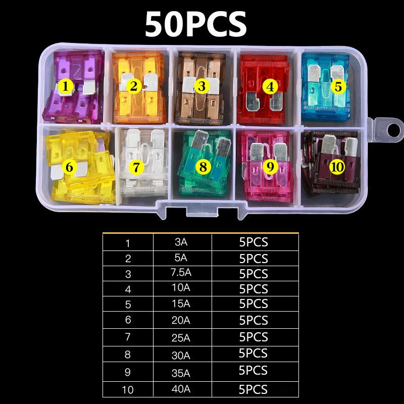 

180/100/50pcs Car Fuse Assortment Set Profile Middle Size Blade Type Fuse Auto Car Truck 2-35A Fuse with Box Clip Car Fuses Kit
