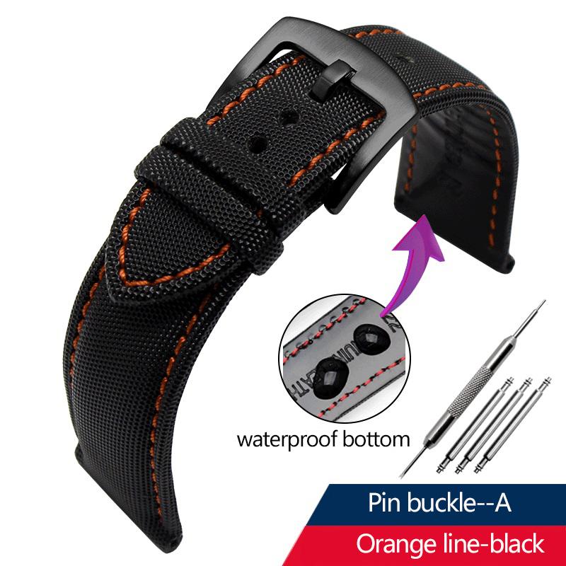 

20 мм 21 мм 22 мм Нейлоновый холст + Кожаная подкладка Ремешок для часов Для Seiko No. 5 Водяной Призрак Citizen BM8475 Tudor Black Shield Браслет 24mm