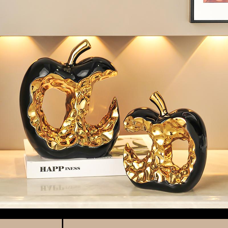 Ceramic Sculpture Desk Decoration Ornaments Creative Apple Statue Room Aesthetic Decor Gold-plated Apple Hollow Out Crafts