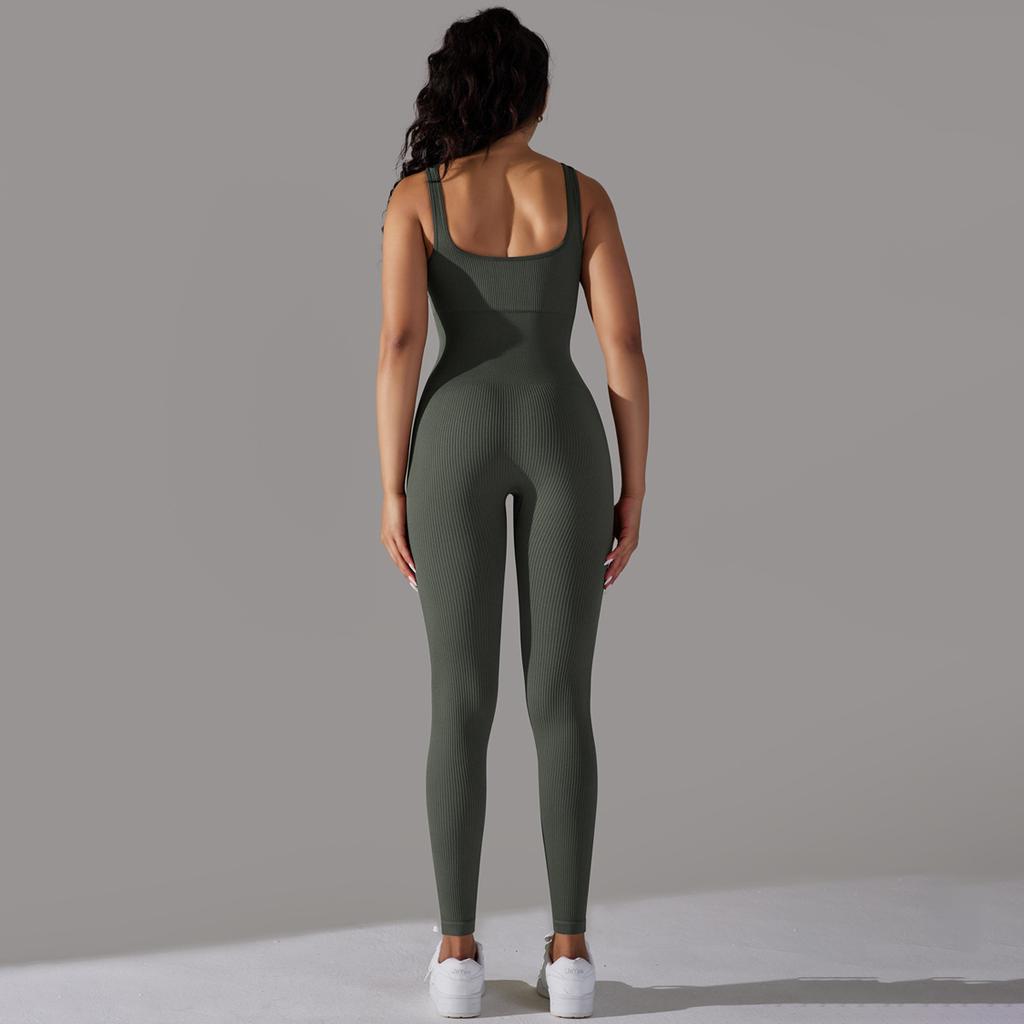 Women's Yoga Jumpsuit Ribbed One Piece Tank Tops Rompers Sleeveless Exercise Jumpsuits Bodysuit