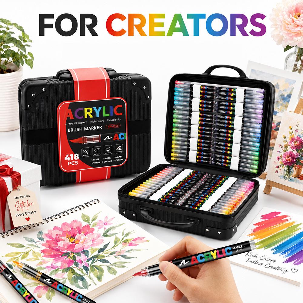 418 Color Acrylic Markers - Non-Bleeding, Layerable Watercolor Pens for Student and Children’s Art.